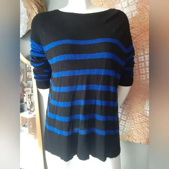 Zara Black and Blue Striped Women's Sweater - Picture 10 of 11